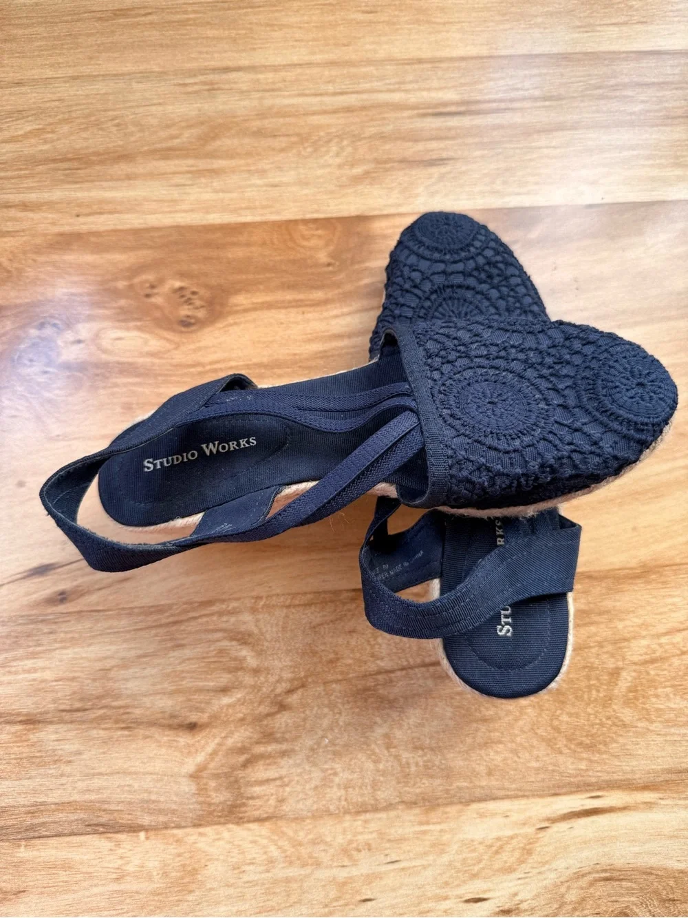 Studio Works Black Crochet Espadrille Slingback Flats